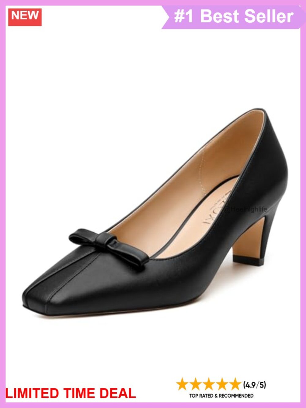 Womens Square Toe Block Heel Pump Bow Accent Dress Shoes 2.5 Inch